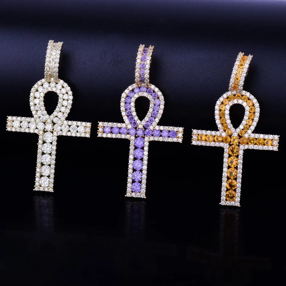 Egyptian Iced Out Ankh Pendant With Gold Rope Chain